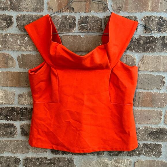 Anthropologie Deletta orange red off the shoulder retro 50s Grease style top XS - Picture 3 of 8